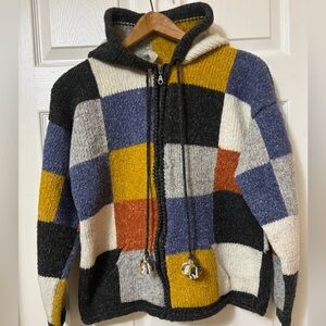 Patchwork Hooded Cardigan Sweater